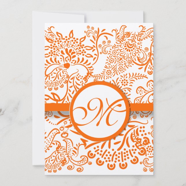 Naranja Amor Aves Invitación a la Boda (Anverso)