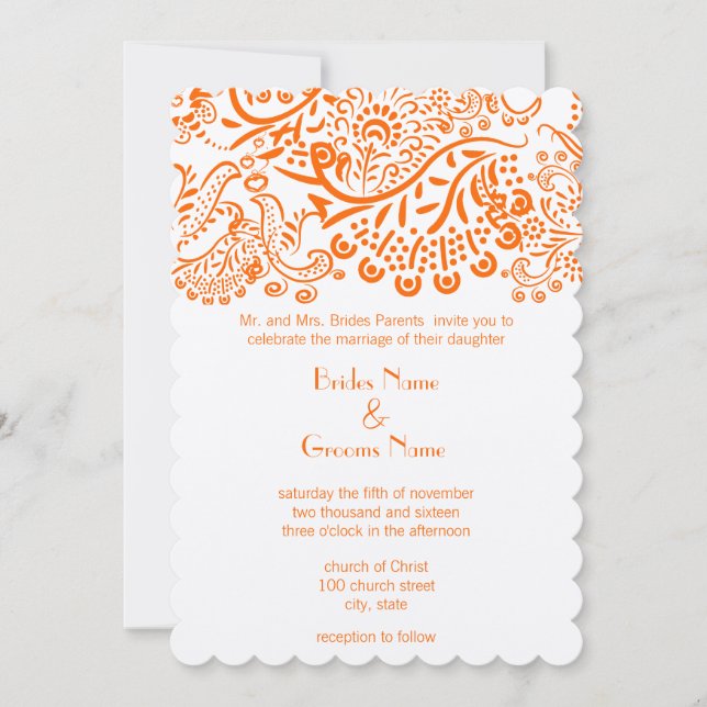 Naranja Amor Aves Invitación a la Boda (Anverso)