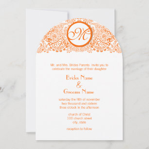 Naranja Amor Aves Invitación a la boda Banda delga