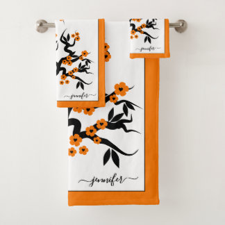 Naranja amor pájaros cerezo, flores y frontera