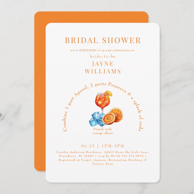 Naranja Aperol Spritz Bridal Shower II Invitación (Anverso / Reverso)