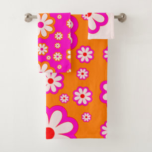 Naranja ardiente y rosa caliente Daisies retro flo