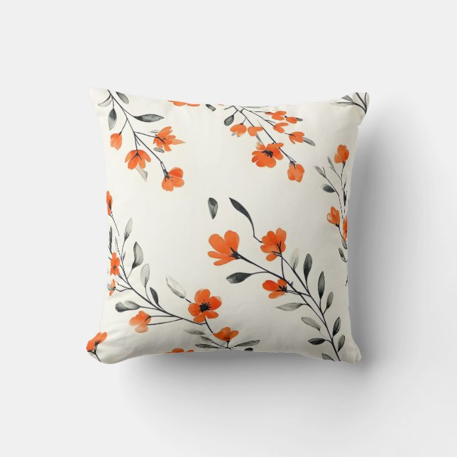 Naranja audaz y almohada de acento floral gris (Anverso)