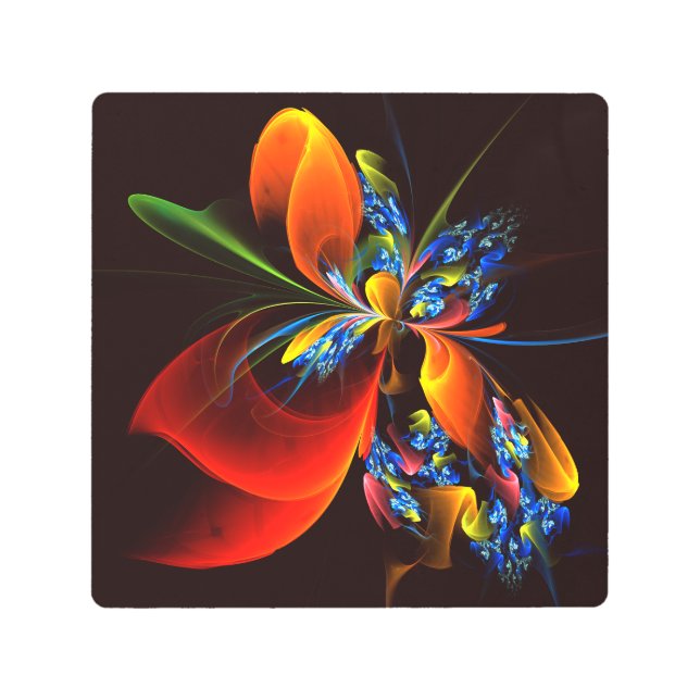 Naranja azul Floral Moderno Resumen Patrón de arte (Anverso)