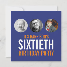 Naranja azul oscuro 60.ª invitación para cumpleaño