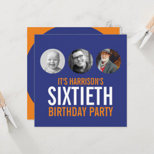 Naranja azul oscuro 60.ª invitación para cumpleaño