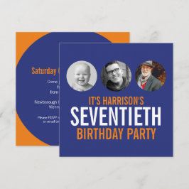 Naranja azul oscuro 70.ª invitación para cumpleaño