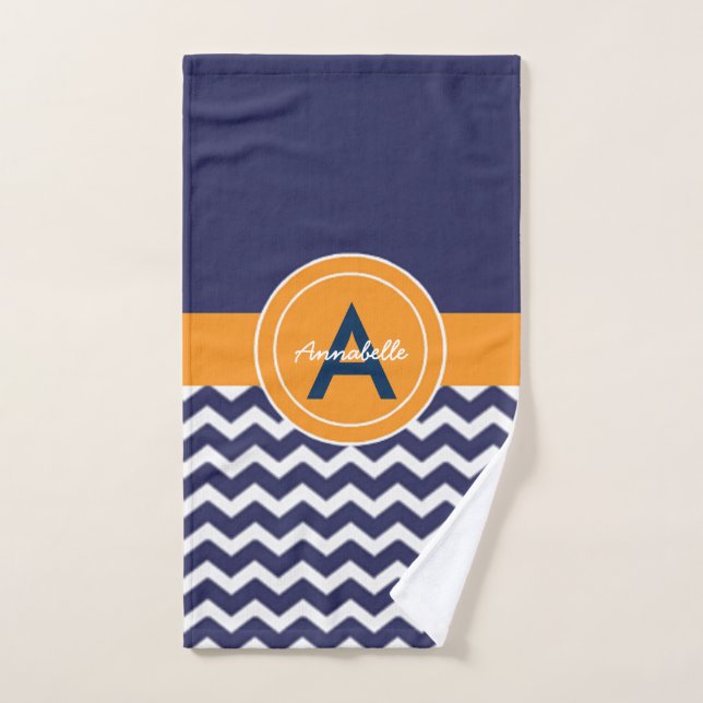 Naranja azul oscuro Chevron (Toalla de mano)