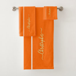 Naranja Bandas de Carreras Blanca Faux Gold Monogr