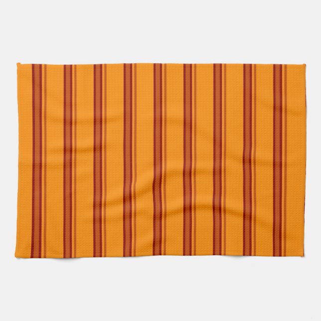 Naranja / Bandas marrones Retro - Toalla de cocina (Horizontal)