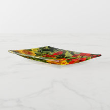 Naranja, bandeja de joyas de flores amarillas, reg