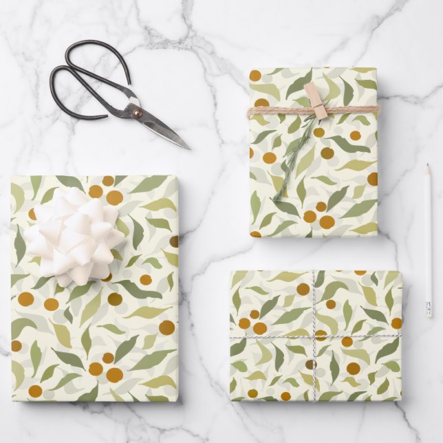 Naranja Berries y hojas en crema - patrón. (Anverso)