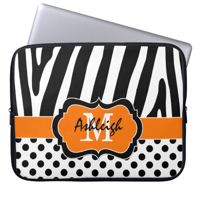 Naranja Black Zebra Stripes Polka Dots Funda portá (Frente)