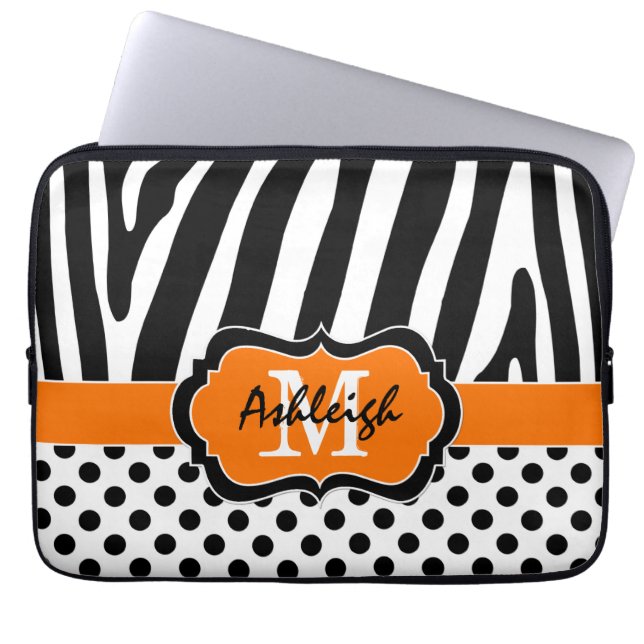 Naranja Black Zebra Stripes Polka Dots Funda portá (Frente)