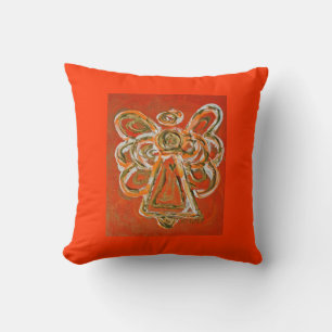 Naranja, blanco, Cojín decorativo decorativo Angel