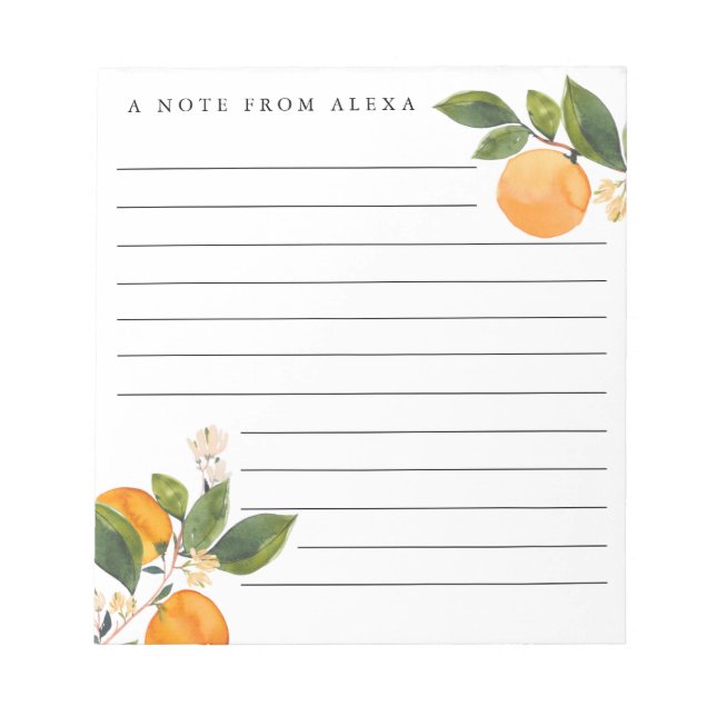 Naranja Blossom bloc de notas personalizado (Frente)