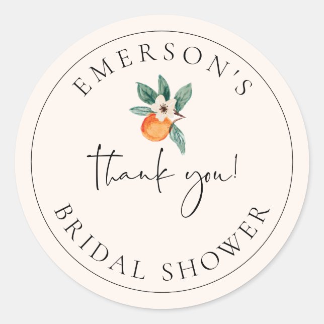 Naranja Blossom Bridal Shower Favor Pegatina E200 (Anverso)