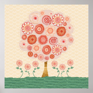 Naranja Blossom Tree Poster de medios mixtos Arte 