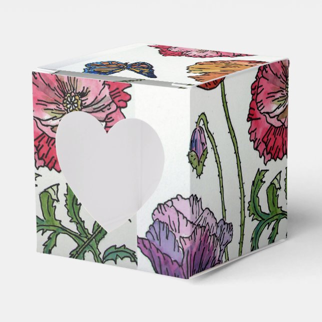 Naranja Boda de amapola rosada Floral Caja de Favo (Anverso)
