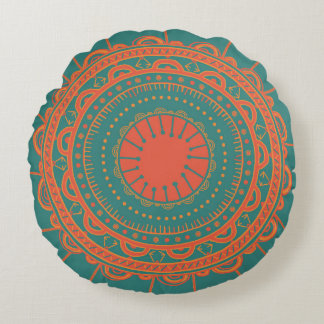 Naranja bohemio y almohada redonda verde azulada