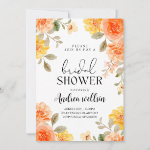 Naranja boho floral novia ducha invitación