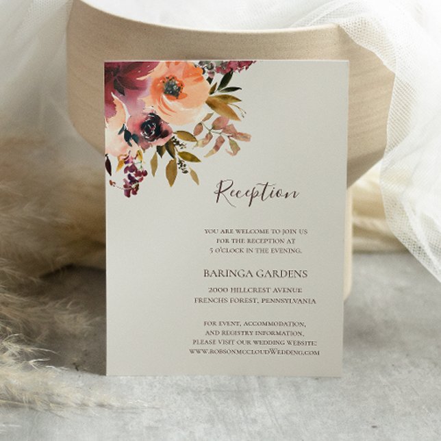 Naranja Borgoña Floral | Recepción de boda beige (Subido por el creador)
