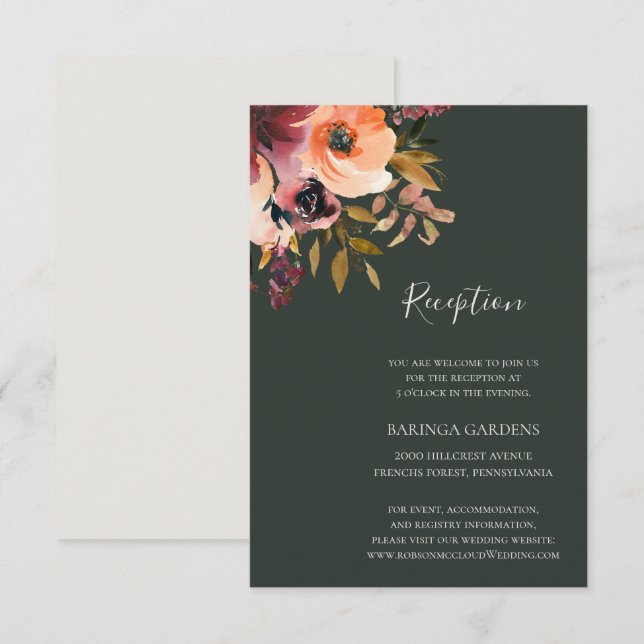 Naranja Borgoña Floral | Recepción de bodas verdes (Anverso / Reverso)