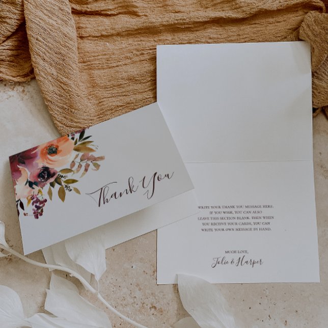 Naranja Borgoña Floral | Tarjeta de agradecimiento (Subido por el creador)