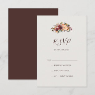 Naranja Borgoña Floral   Tarjeta RSVP Beige