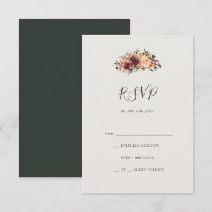 Naranja Borgoña Floral Tarjeta RSVP verde