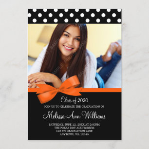 Naranja Bow Polka Dot Foto Invitación de graduació