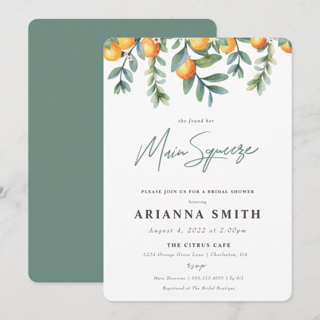 Naranja Bridal Shower Invitación mayor apriete (Anverso / Reverso)
