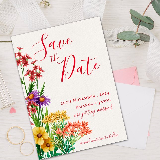 Naranja brillante Flores silvestres casándose para (Bright Orange Wildflowers Wedding Save the Date)