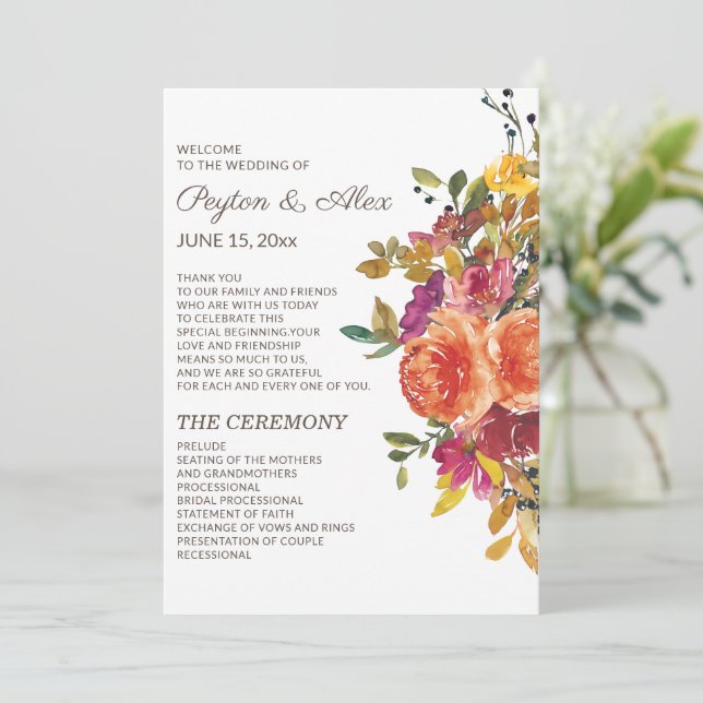 Naranja Burgundy Programa de Bodas Florales (Anverso de pie)