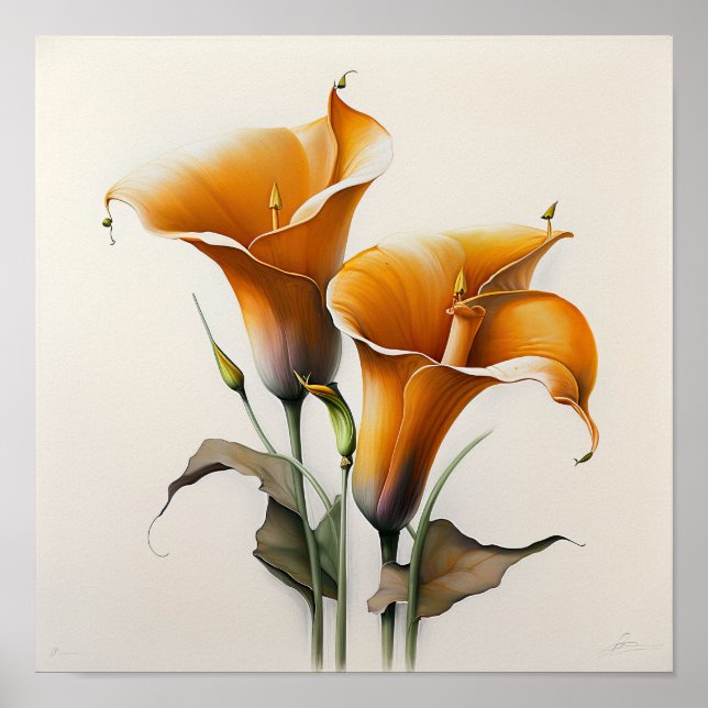 Naranja Calla Lilies Lily Poster de arte de flores (Frente)