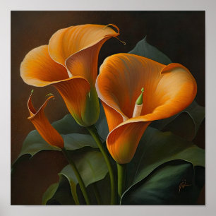 Naranja Calla Lilies Lily Poster de arte de flores