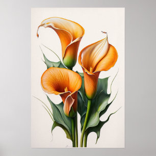 Naranja Calla Lilies Lily Poster de arte de flores