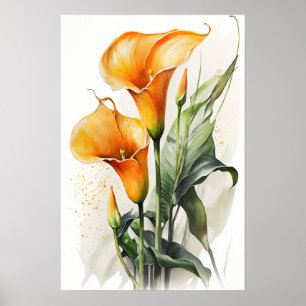 Naranja Calla Lilies Lily Poster de arte de flores
