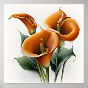 Naranja Calla Lilies Lily Poster de arte de flores