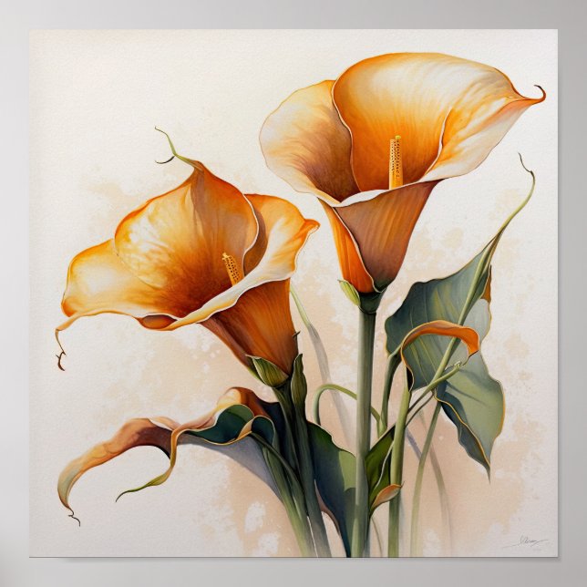 Naranja Calla Lilies Lily Poster de arte de flores (Frente)