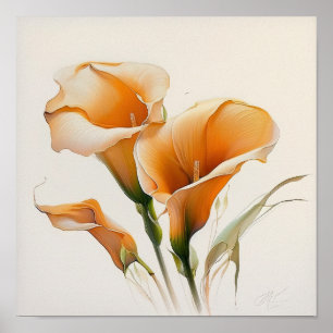 Naranja Calla Lilies Lily Poster de arte de flores