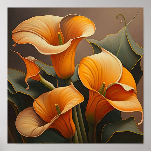 Naranja Calla Lilies Lily Poster de arte de flores (Frente)