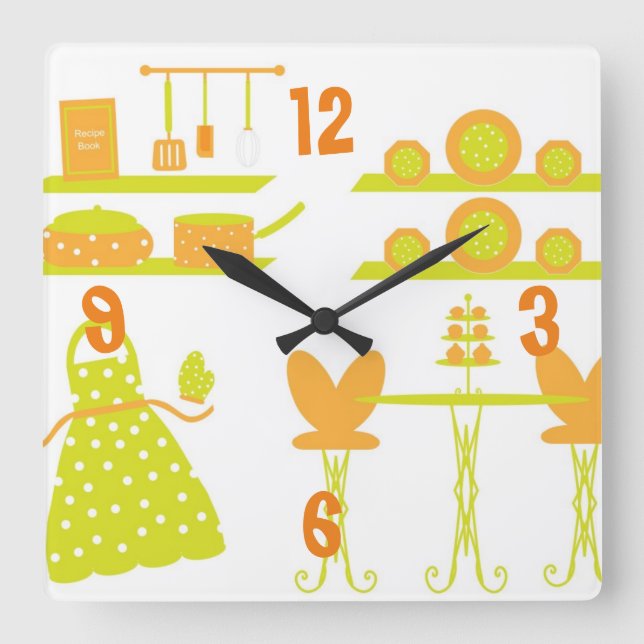 Naranja caprichoso y reloj de pared de cocina verd (Anverso)