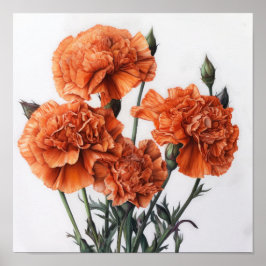 Naranja Carnations Poster de impresión de arte flo