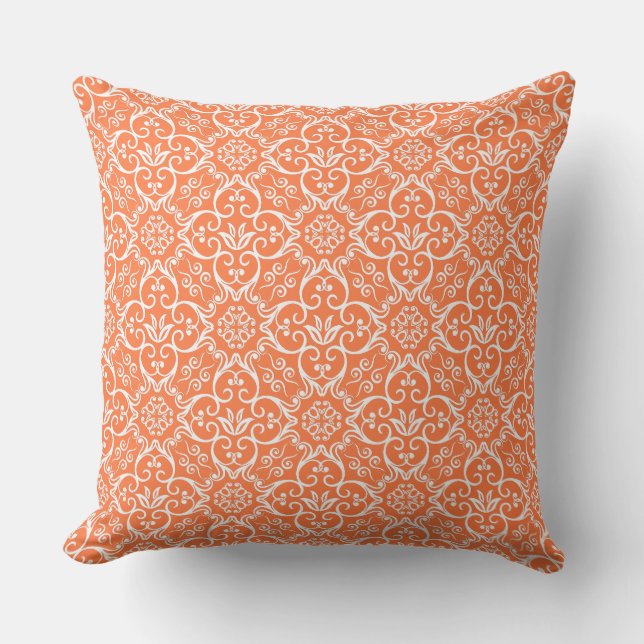 Naranja Celosia y almohada de Damasco blanco (Anverso)