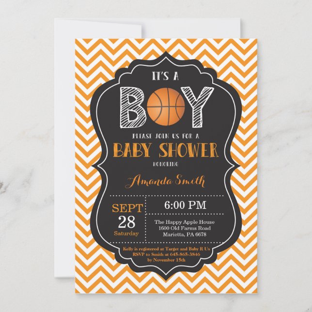 Naranja Chevron de la invitación de Baby Shower (Anverso)