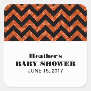 Naranja Chevron Purpurina Pegatinas de Baby Shower