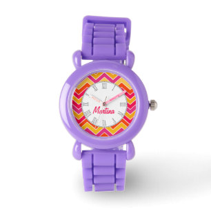 naranja Chevron, reloj de pulsera con nombre de im