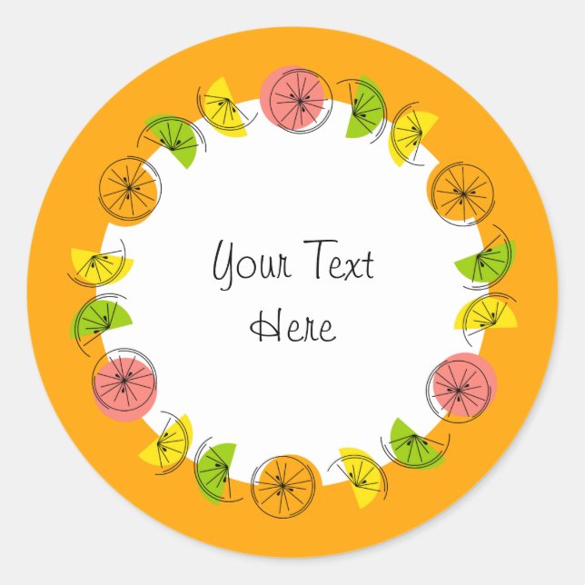 Naranja Círculo de cítricos pegatina de texto redo (Anverso)