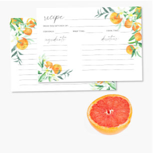 Naranja cítrica acuarela - tarjeta de receta